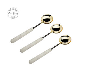 Juego de cubiertos de cuchara de mesa de diseño de lujo de tamaño estándar personalizado, calidad de exportación, cuchara de té pulida con espejo de latón, mango de mármol de Metal - Product Image 2