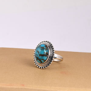 Bague en argent sterling 925 avec pierres précieuses ovales Cab Turquoise Bague à la mode classique plaquée rhodium pour cadeau de mariage ou fêtes. - Product Image 6