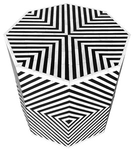 Mesita de noche hecha a mano de la mejor calidad, con incrustaciones de hueso hexagonal a rayas blancas y negras, hecha de madera para decoración de la India - Product Image 2