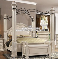 Lit à baldaquin moderne blanc antique avec affiche décorative, ensemble de chambre California King Size en bois de teck durable et pliable, mobilier de chambre de luxe