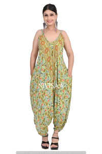 Combinaison d'été pour femmes, imprimé en soie et viscose, style bohème, pantalon ample, combinaison de plage pour femmes - Product Image 2