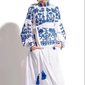 Robe boho avec broderie vintage, bleu, grande taille, personnalisée, vêtements bohème, robe longue d'été, 2020