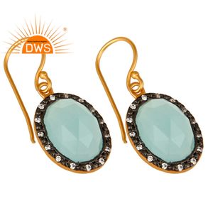 Pendiente de Gema Natural de Calcedonia para mujer, pendiente colgante chapado en oro de 18k, joyería de plata 925 al por mayor - Product Image 2