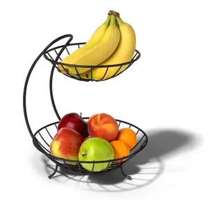 Good quality Iron handicraft Powder Coated and Coloured Fruit Stand 2 tier curve design
