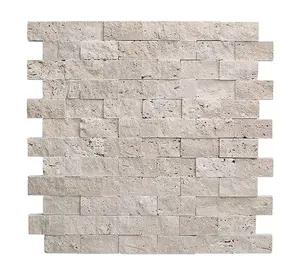 Mosaico de travertino con cara dividida y pulido, piedra Natural ligera de calidad, azulejos de suelo y pared personalizables