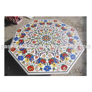 ท็อปโต๊ะอาหารหินอ่อนสีขาวทรงแปดเหลี่ยม ประดับด้วยหินหลากหลายชนิด - Product Image 1