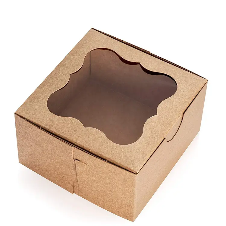 Custom Brown Bakery Box with Window White Eco-Friendly Paper Cardboard Gift Packaging Boxes for Pastry Cookies and Cake