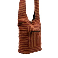 Bolso Bandolera de Algodón Pesado Tejido a Mano Estilo Bohemio Gitano Nepalí con Bordado Étnico NP y Cremallera