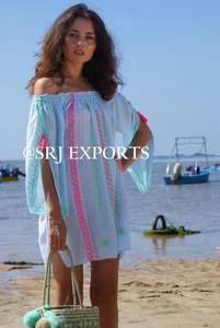 Vestido corto bordado de estilo tradicional mexicano, Túnica India con hombros descubiertos personalizada, ropa de playa Sexy para mujer - Product Image 6