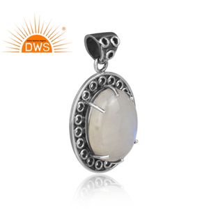 Oval Cut Natural Rainbow Moon Stone Pendant Jewelry Set Oxidized 925 Silver Classic Pendant Jewelry Supplier - Product Image 2