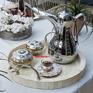 Plateaux de service avec incrustation de perles, 6 pièces, boîte à cadeau en métal, laiton, pour cadeaux, sous-verre décor pour EID RAMADAN, jungle de mariage - Product Image 1