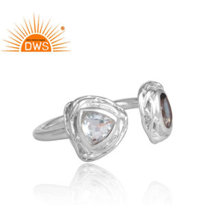 Bague ajustable en argent 925 oxydé, artisanale, vente en gros, avec pierres précieuses topaze bleue et topaze de Londres, bague ouvrable - Product Image 3