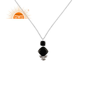 Collier en zircon blanc et onyx noir, fabricant de colliers pendentifs en argent sterling fin, collection classique de bijoux - Product Image 1