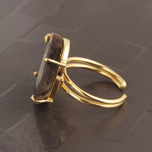 Chính hãng freeform hình dạng pha lê đen geode druzy hai lớp ban nhạc có thể điều chỉnh vòng brass 18K mạ vàng unisex mặc ban nhạc Nhẫn - Product Image 3