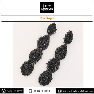 Pendientes de gota negros clásicos más vendidos, ropa de mujer hecha a mano bordada a mano de 12 cm de largo con cuentas genuinas - Product Image 3