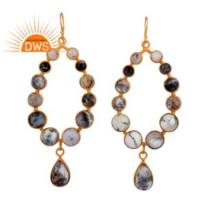 Boucles d'oreilles en laiton plaqué or, bijou indien, en pierres précieuses, vente en gros, - Product Image 1