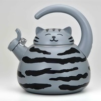 Bouilloire classique en porcelaine émaillée noire Luzern avec couvercle en forme de tête de chat et design en forme de corps de chat, écologique, 2,0 L/2,1 QT