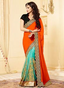 Vêtements de soirée les plus choisis Femmes Deux couleurs en Saree Broderie Designers de luxe Vêtement indien Readymad Saree Avec Blouse Apparelgarment - Product Image 6