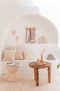 Miroir mural rectangulaire moderne contemporain en rotin tissé avec motif décoratif pour salle de bain à la maison et décoration murale - Product Image 2