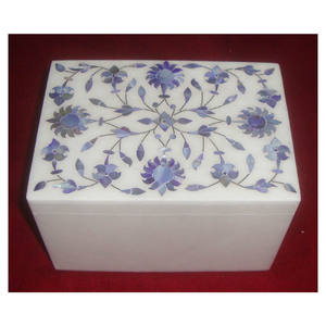Caja de joyería Rectangular de mármol blanco, Perla Azul, para boda - Product Image 1