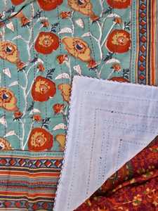 Custom Design Block Printing Fabric Bedspread Sheet With Handmade Embroidery King Size Fitted Flat Bedcover Home Bedding Sheet - Product Image 4