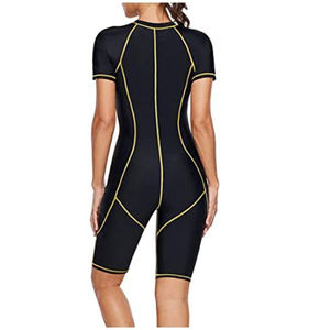 Femmes solide Plaid Zip avant Fitness maillots de bain athlétique maillot de bain manches courtes une pièce respirant Anti-UV séchage rapide Plus - Product Image 2
