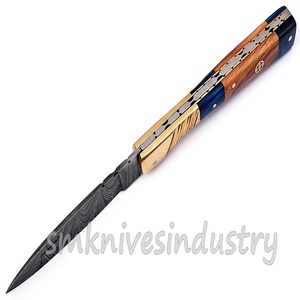 Cuchillo plegable de estilo oriental hecho a mano, 4 pulgadas, acero damasco, Sm, Cierre trasero de madera, 2 a 3 Mm, 58-60 HRC - Product Image 5