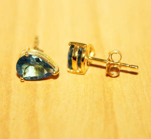 Anillo de Aguamarina natural hecho a mano 9K oro amarillo sólido mujeres Stud pendientes joyería mayorista - Product Image 3