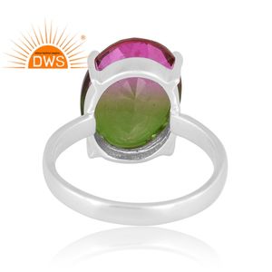 Diseño hecho a mano 925 plata esterlina fina Natural Bio sandía doblete cuarzo piedra preciosa anillo apilable fabricante de joyas - Product Image 4