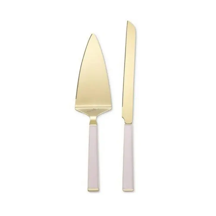 Hot Selling Gold Color Metal Cake Server Eenvoudige Effen Handgemaakte Designer Cake Mes Beste Kwaliteit Decoratief Metalen Bestek