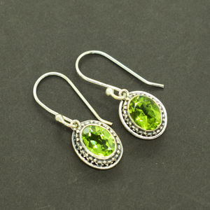 Boucles d'oreilles pour femmes en argent sterling massif 925, bijoux fins, forme ovale, péridot, pierres précieuses, crochet - Product Image 3