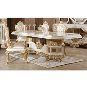 Bens — ensemble de Table à manger ancien, complet de style européen Vintage, en bois traditionnel sculpté - Product Image 1