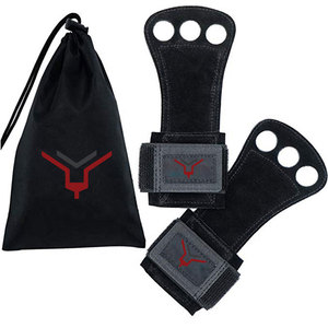 <b>Cow</b> Leather Crossfit 3 Hole Gymnastics Palm Protector Pad Weight Lifting Hand Grips With Adjustable Wrist Support Wraps - Product Image 6