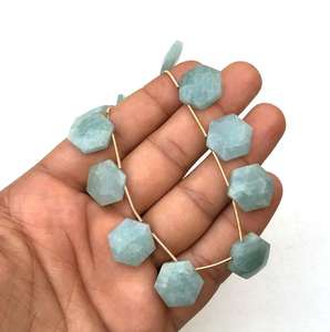 Aigue-marine naturelle, 19 pièces, perles de Briolette en forme hexagonale à facettes pour bijoux, Bracelet et collier - Product Image 6