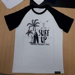 T-shirts d'été pour garçon à manches raglan et col rond, style vintage, imprimé noir/blanc, 100% coton jersey - Product Image 1