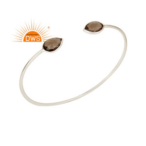 Indian Handmade Solid 925 <b>Fine</b> Silver Designer Cuff <b>Bracelet</b> Jewelry Wholesaler Natural Smoky Quartz Gemstone <b>Bracelet</b> Jewelry - Product Image 1