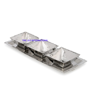 Shiny Polished <b>Set</b> of 3 Bowl With Tray Aluminum Metal Luxury Handmade <b>Square</b> Shape Home Decorative Ceramic Japanese Bowls - Product Image 1