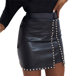 Damen Bleistift rock Kunstleder Hohe Taille Eleganter Minirock Sexy besetzter Leder rock