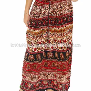 Rok Batik Suku Indian Hippie Boho Gipsi Rok Panjang Pinggang Elastis Motif Bunga Bunga Musim Panas Jupe Falda Gypsy Kongol