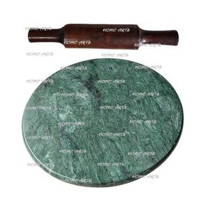 Wholesale Round Shape Green Marble Rolling <b>Board</b> With Wooden Rolling Pin Chakla Belan for Chapati Maker Roti Maker - Product Image 1