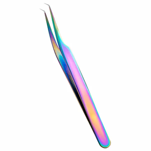 Ensemble de pinces à cils multicolores Plasma arc-en-ciel en acier inoxydable écologique avec volume droit incurvé coudé - Product Image 1