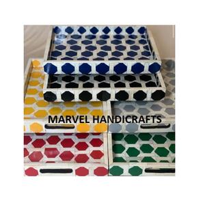 EID 2025 MADRE DE PERLA ARTESANÍA BANDEJA DE SERVICIO DE ARTESANÍA DE MADERA para EID DECORACIÓN DEL HOGAR REGALO DE DECORACIÓN BANDEJA ARABE RAMADAN BANDEJAS - Product Image 3