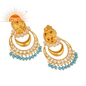 Boucles d'oreilles classiques en argent Sterling plaqué et or 18k, turquoises naturelles, vente en gros, offre spéciale - Product Image 2