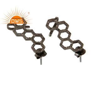 Negro 925 oxidado de diseñador de plata pendientes venta al por mayor de joyería diamante pavimenta pendientes proveedor de joyas - Product Image 2