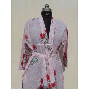 Kimono de talla grande para mujer, ropa de playa de verano, ropa de dormir, rosa, floral, a mano, estampado Hippie, bohemio, Maxi, indio, venta al por mayor - Product Image 2