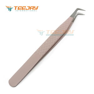 Pince à épiler TEEJAY pour extensions de cils, en acier inoxydable rose poudré, anti-magnétique, à 90 degrés, avec embout lisse - Product Image 2
