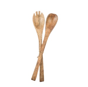 Mango Wood <b>Salad</b> Servers, traditional utensils hand-carved from mango wood. Measures 2"W x 11"L Hand-wash only - Product Image 1