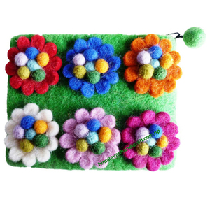 Handmade Nepal cảm thấy ví tiền xu với mô hình thêu Dây kéo đóng cửa cho ATM/thẻ tín dụng & mỹ phẩm - Product Image 4