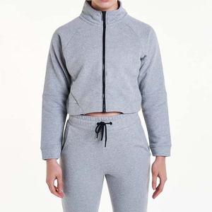 Sweat-shirt en molleton uni à col montant et fermeture éclair multicolore pour femme, manches longues, 100 % coton, idéal pour l'hiver - Product Image 1