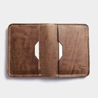 Dompet kulit sapi Vintage ramping RFID kualitas tinggi pria 2021 kustom tempat kartu lipat ganda Mini penutupan terbuka
